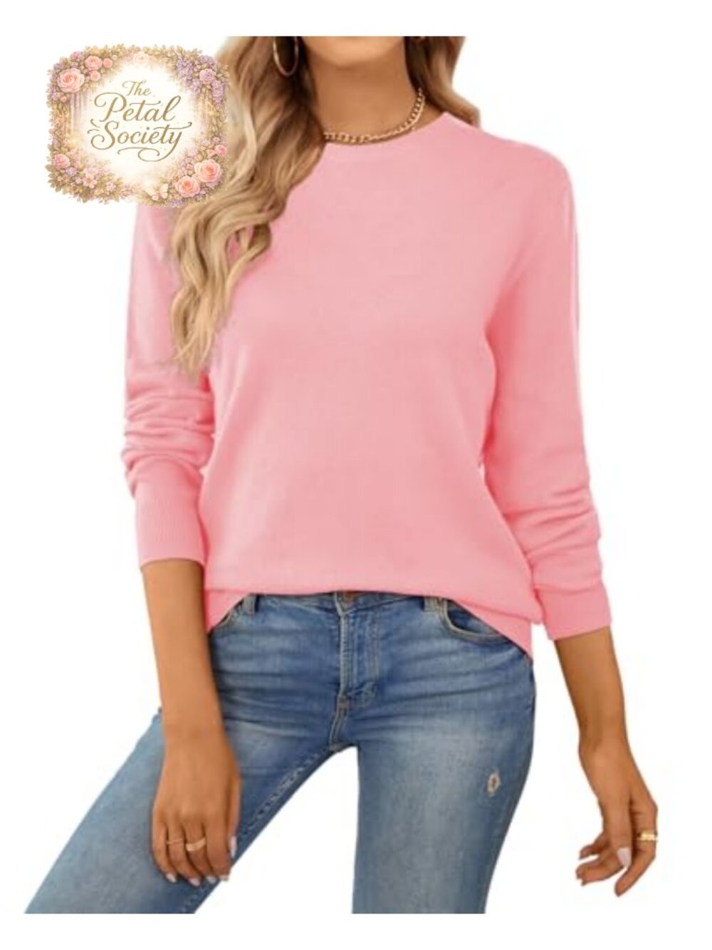 100% Cotton Crewneck Pullover Sweater Lightweight Long Sleeve Knit